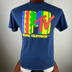 MTV Music Television T-Shirt Mens Unisex Colorful Big Logo Graphic Front L